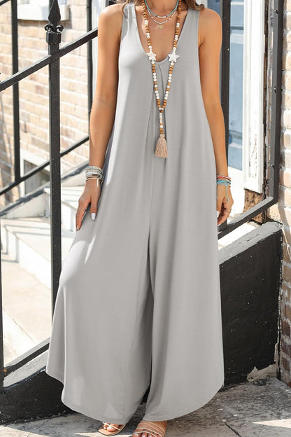 Pocketed Scoop Neck Wide Leg Jumpsuit-Angel Casuals