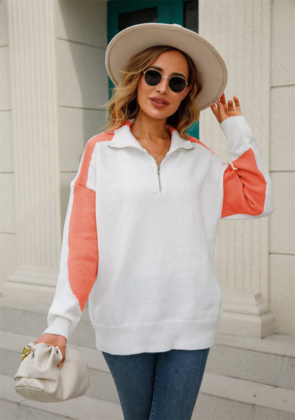 Angel Wings Two-Tone Collared Neck Dropped Shoulder Knit Top-Angel Casuals