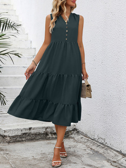 V-Neck Sleeveless Tiered Dress-Angel Casuals