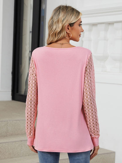 Cutout Round Neck Long Sleeve T-Shirt-Angel Casuals