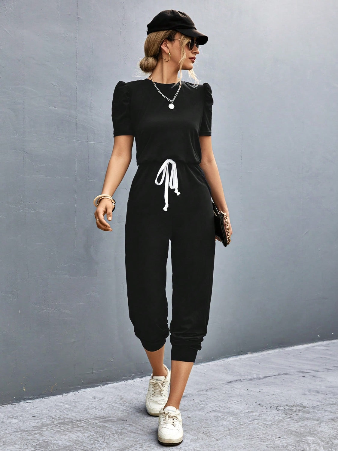 Round Neck Short Sleeve Jumpsuit-Angel Casuals