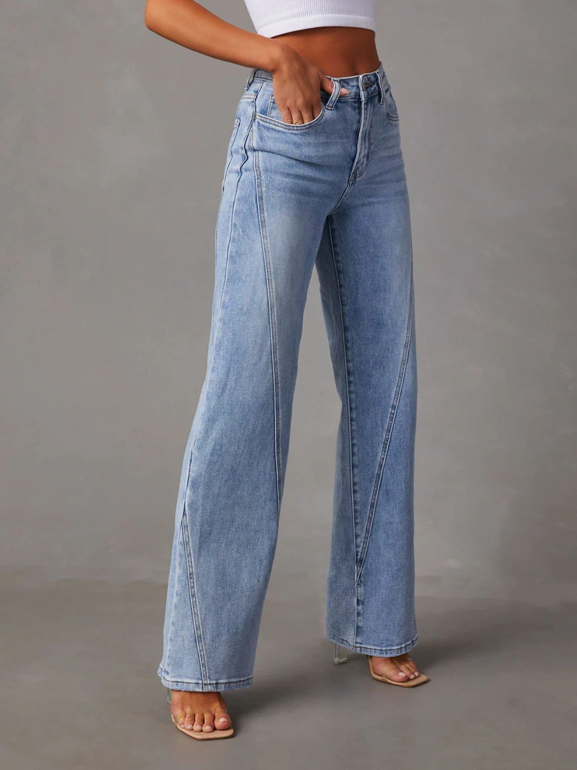 High Waist Straight Jeans with Pockets-Angel Casuals