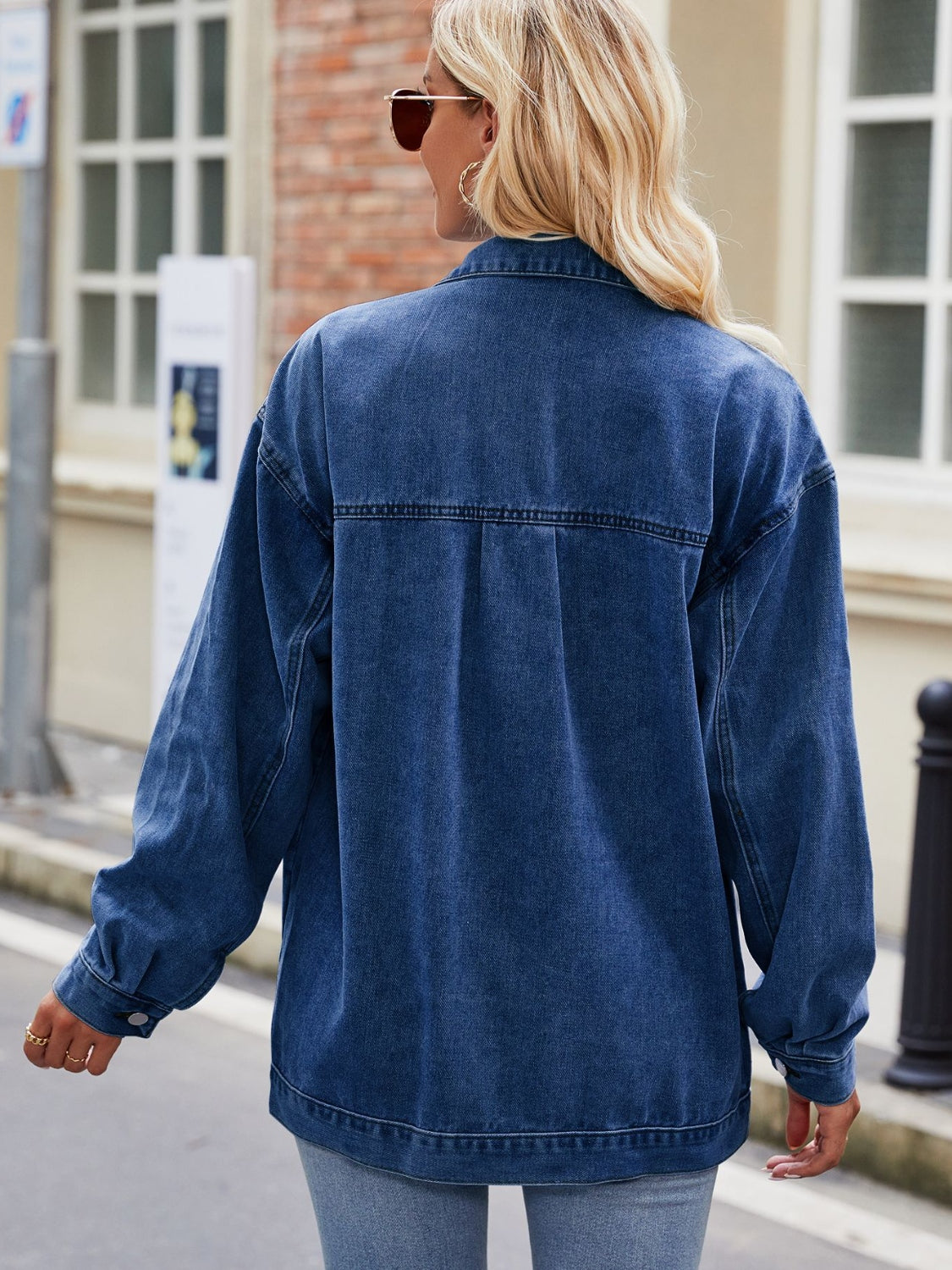 Button Up Denim Jacket with Pockets-Angel Casuals