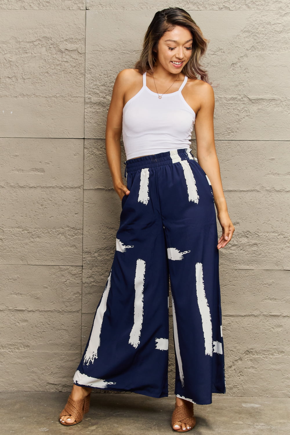 Printed Wide Leg Long Pants-Angel Casuals