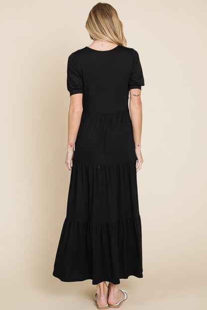 BOMBOM Short Sleeve Tiered Maxi Dress-Angel Casuals