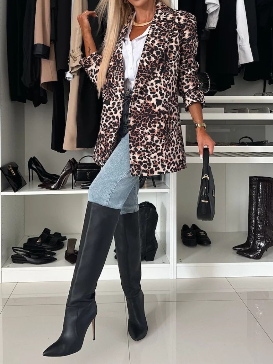 Animal Print Long Sleeve Blazer-Angel Casuals