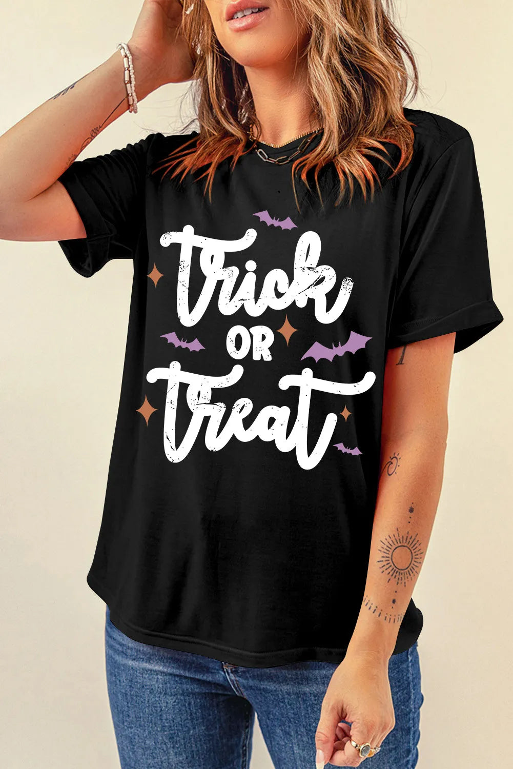 Letter Graphic Round Neck Short Sleeve T-Shirt-Angel Casuals