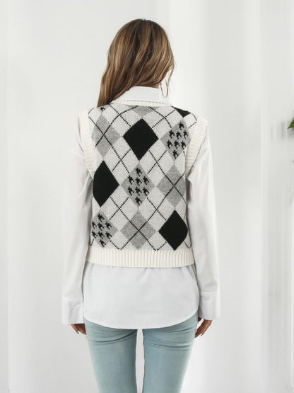 V-Neck Plaid Sweater Vest-Angel Casuals