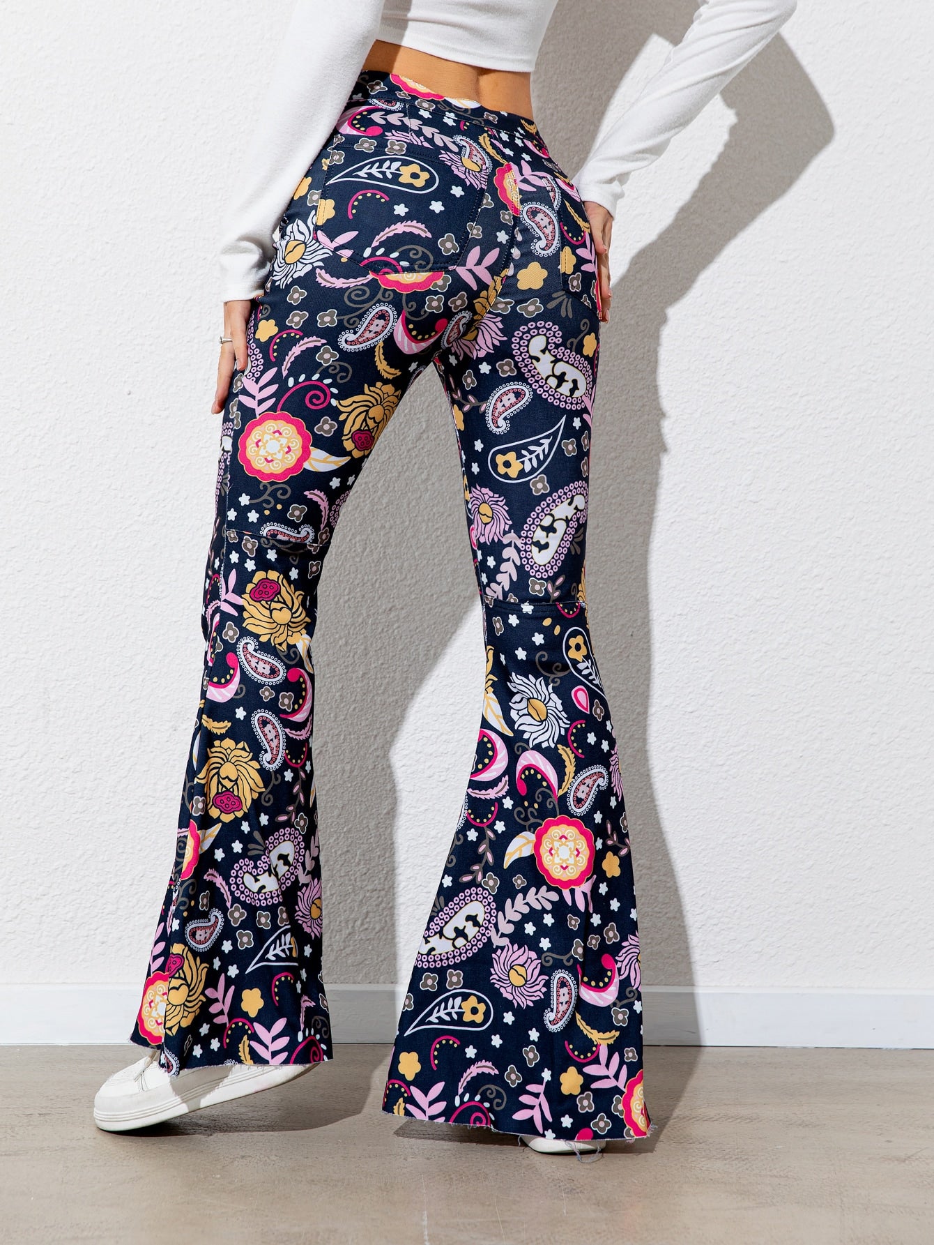 Floral High Waist Flare Leg Pants-Angel Casuals