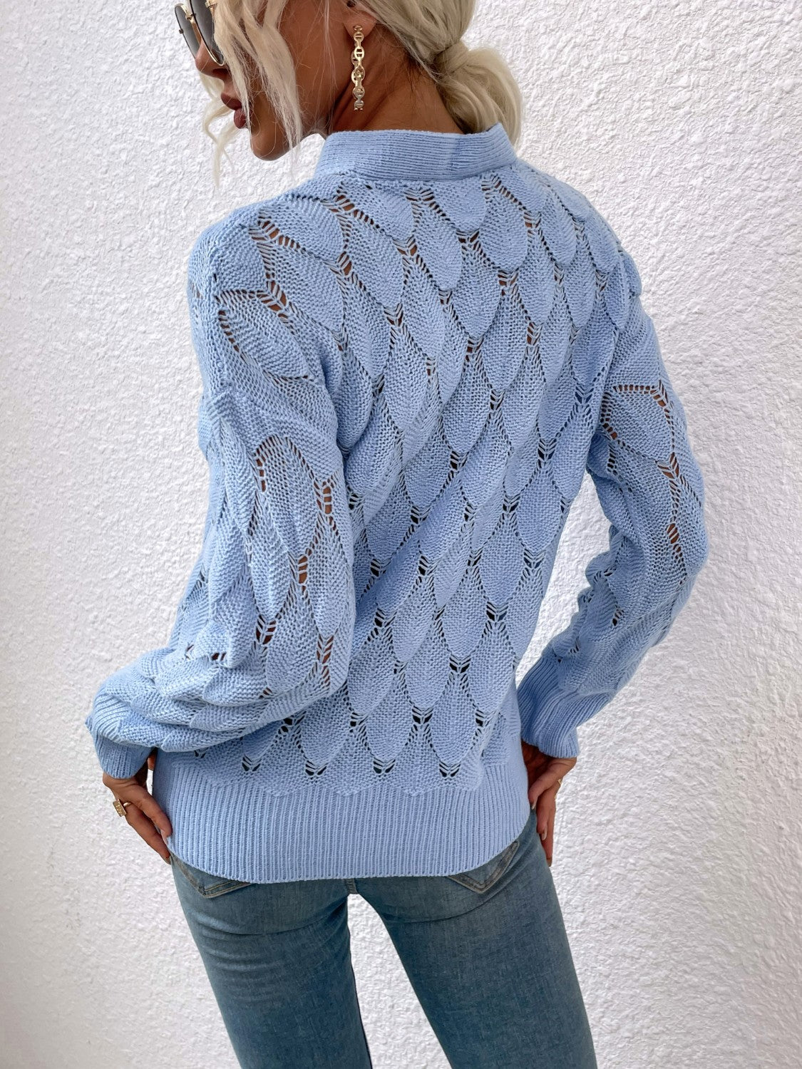 Openwork Cutout Dropped Shoulder Sweater-Angel Casuals