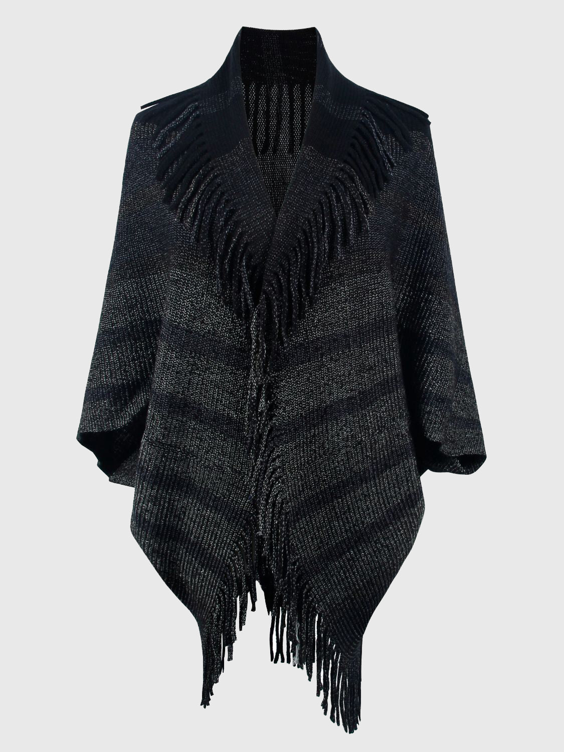 Fringe Detail Open Front Poncho-Angel Casuals