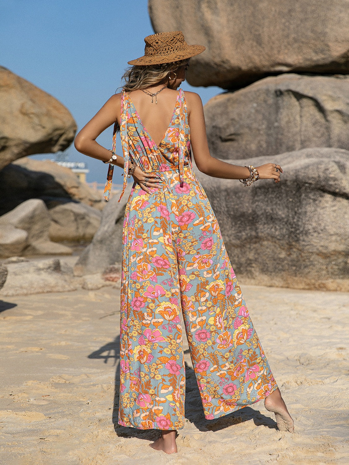 V-Neck Wide Leg Jumpsuit-Angel Casuals