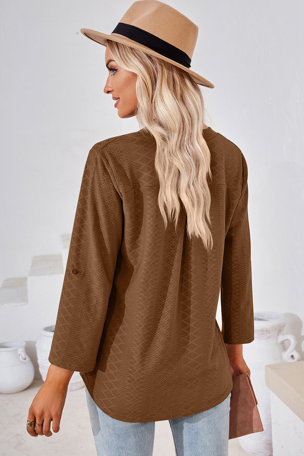 Notched Roll-Tab Sleeve T-Shirt-Angel Casuals
