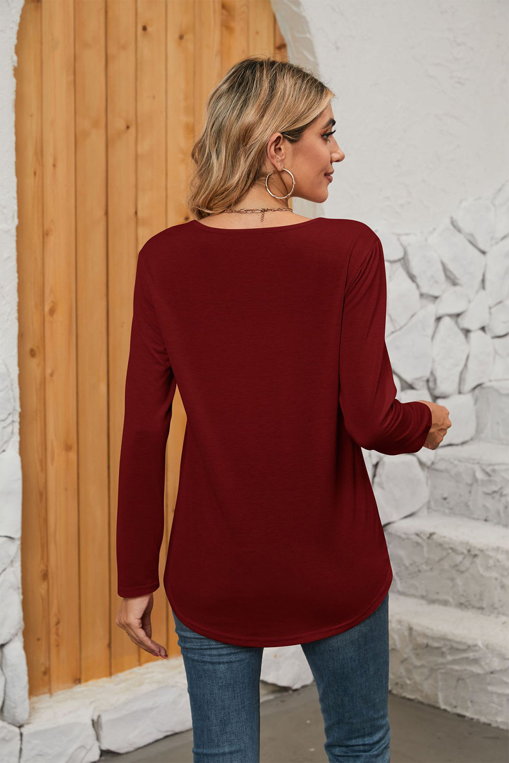 Square Neck Long Sleeve T-Shirt-Angel Casuals