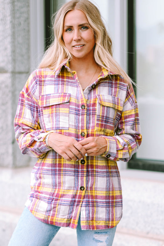 Plaid Button Down Collared Jacket-Angel Casuals