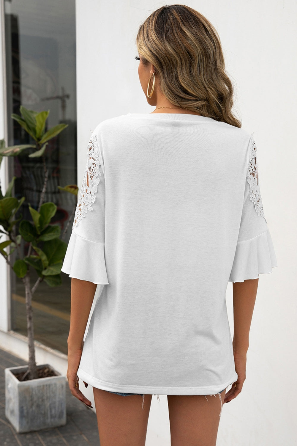 Ruffled Cutout Round Neck Half Sleeve T-Shirt-Angel Casuals