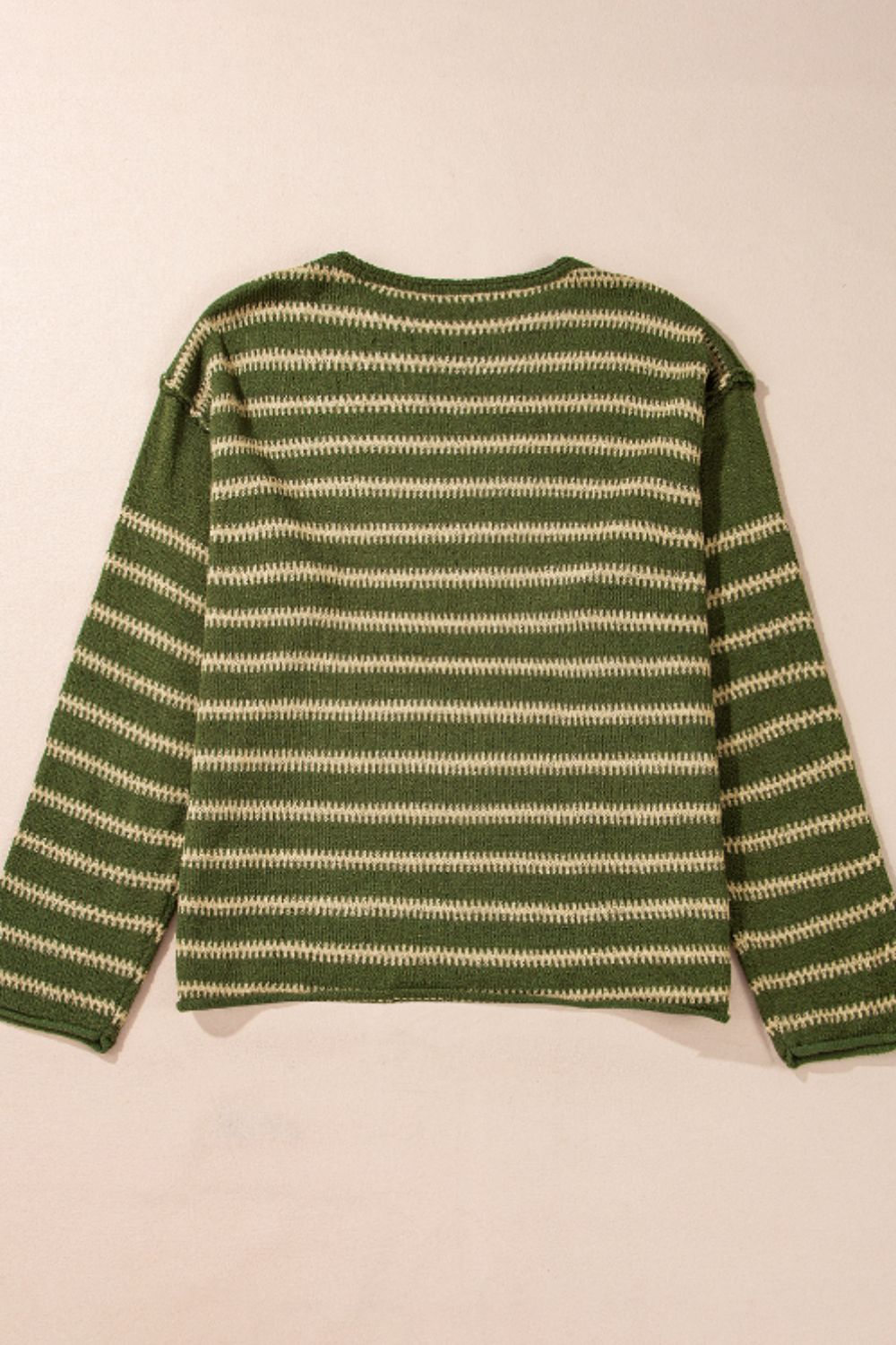 Striped Round Neck Dropped Shoulder Sweater-Angel Casuals