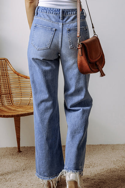 Distressed Straight Leg Jeans with Pockets-Angel Casuals