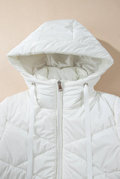 Drawstring Zip Up Long Sleeve Hooded Winter Coat-Angel Casuals