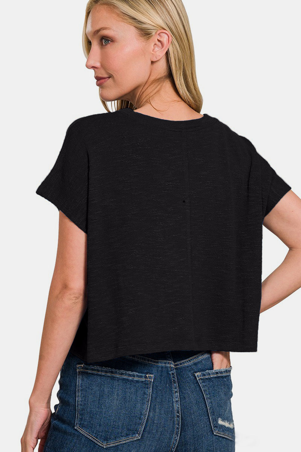 Zenana Round Neck Short Sleeve Crop T-Shirt-Angel Casuals