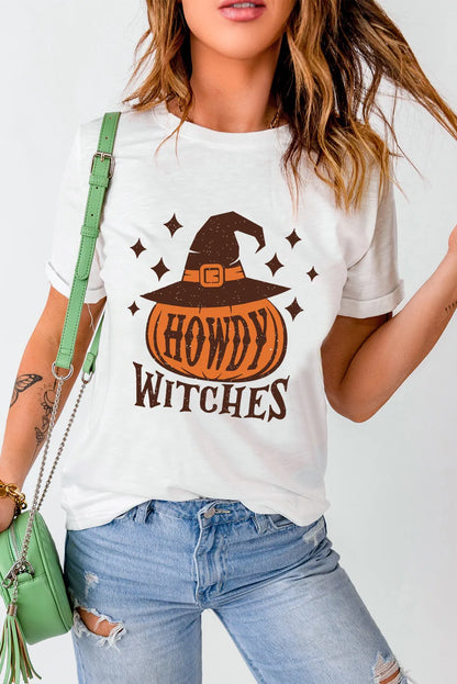 HOWDY WITCHES Round Neck Short Sleeve T-Shirt-Angel Casuals
