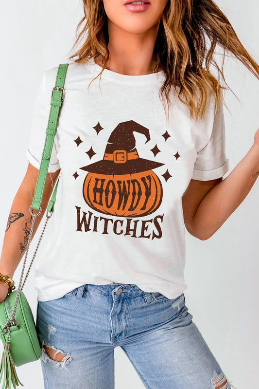 HOWDY WITCHES Round Neck Short Sleeve T-Shirt-Angel Casuals