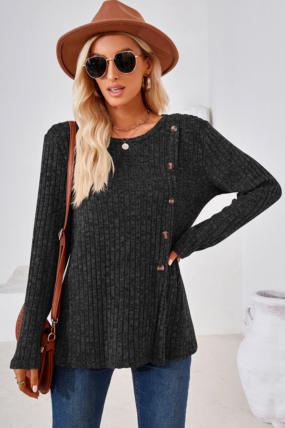 Round Neck Long Sleeve T-Shirt-Angel Casuals