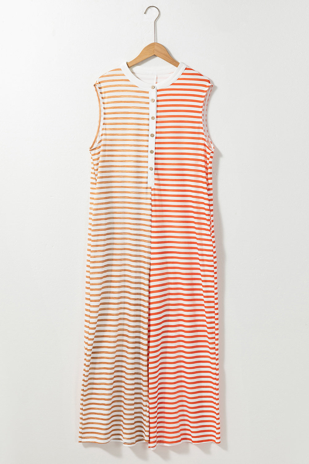 Striped Round Neck Sleeveless Jumpsuit-Angel Casuals