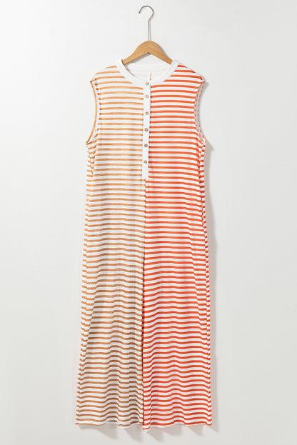 Striped Round Neck Sleeveless Jumpsuit-Angel Casuals