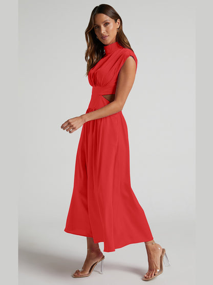 Cutout Mock Neck Sleeveless Ruched Dress-Angel Casuals