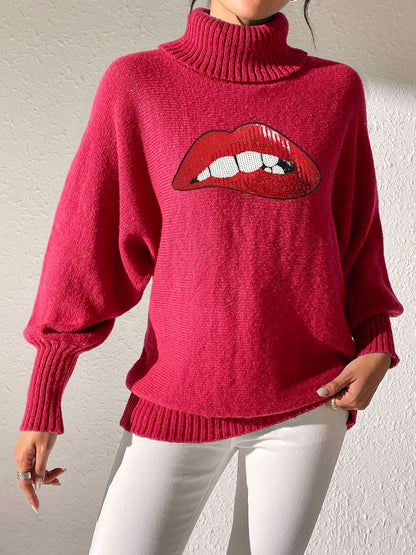 Lip Turtleneck Long Sleeve Sweater-Angel Casuals