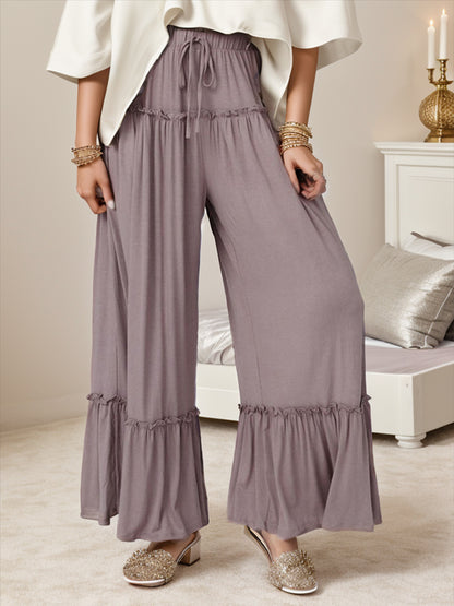 Wide Leg Ruffle Trim Pants-Angel Casuals