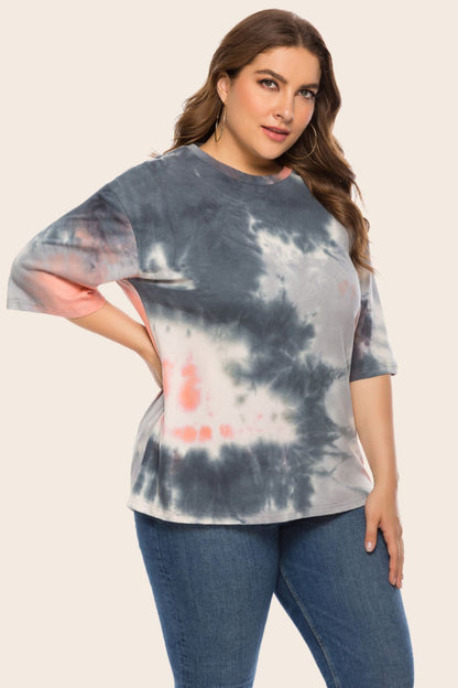 Plus Size Tie-Dye Half Sleeve Tee Shirt-Angel Casuals