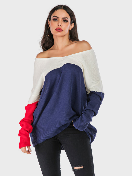 Perfee Contrast V-Neck Long Sleeve Knit Top-Angel Casuals