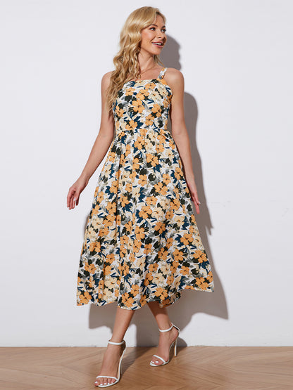 Floral Tie-Back Sleeveless Midi Dress-Angel Casuals