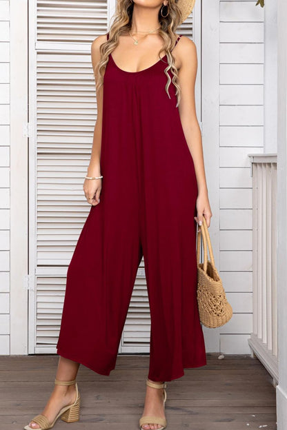 Spaghetti Strap Scoop Neck Jumpsuit-Angel Casuals