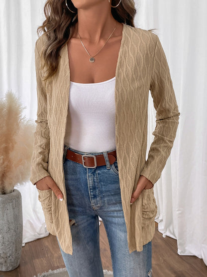 Open Front Long Sleeve Cardigan with Pockets-Angel Casuals