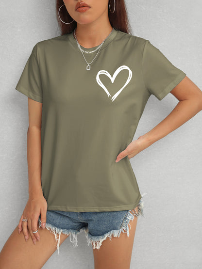 Heart Round Neck Short Sleeve T-Shirt-Angel Casuals