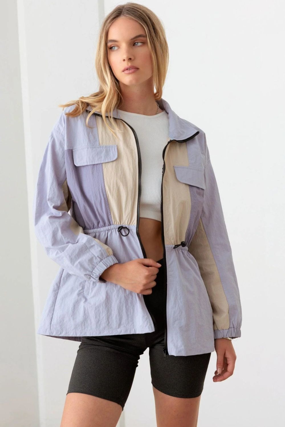 Le Lis Color Block Collared Wind Breaker Jacket-Angel Casuals