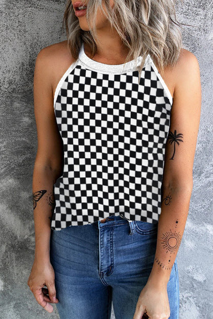 Checkered Grecian Neck Tank-Angel Casuals