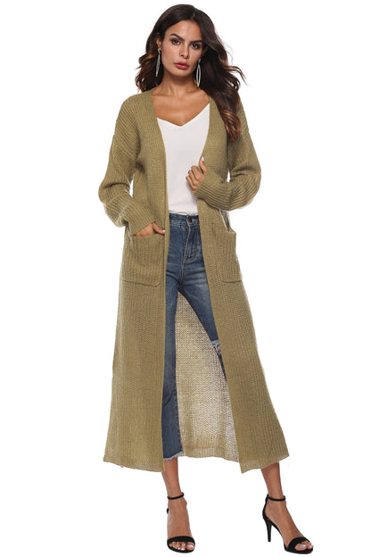 Long Sleeve Open Front Buttoned Cardigan-Angel Casuals