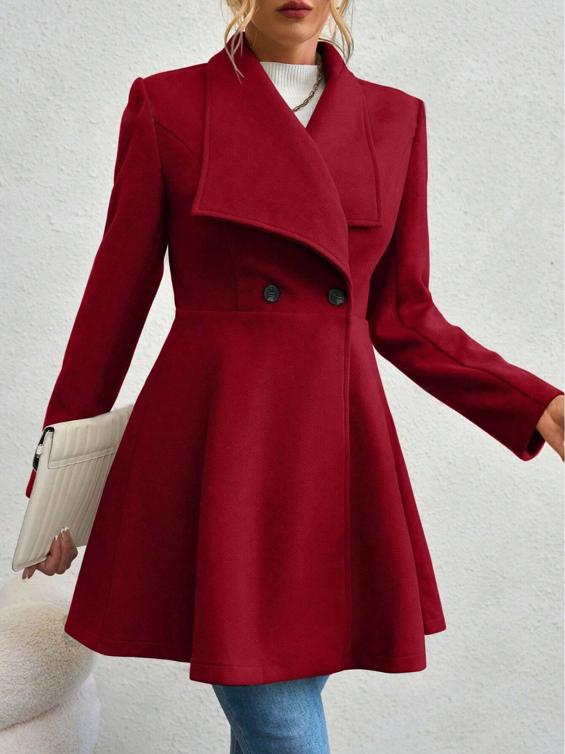 Collared Neck Button Up Long Sleeve Coat-Angel Casuals