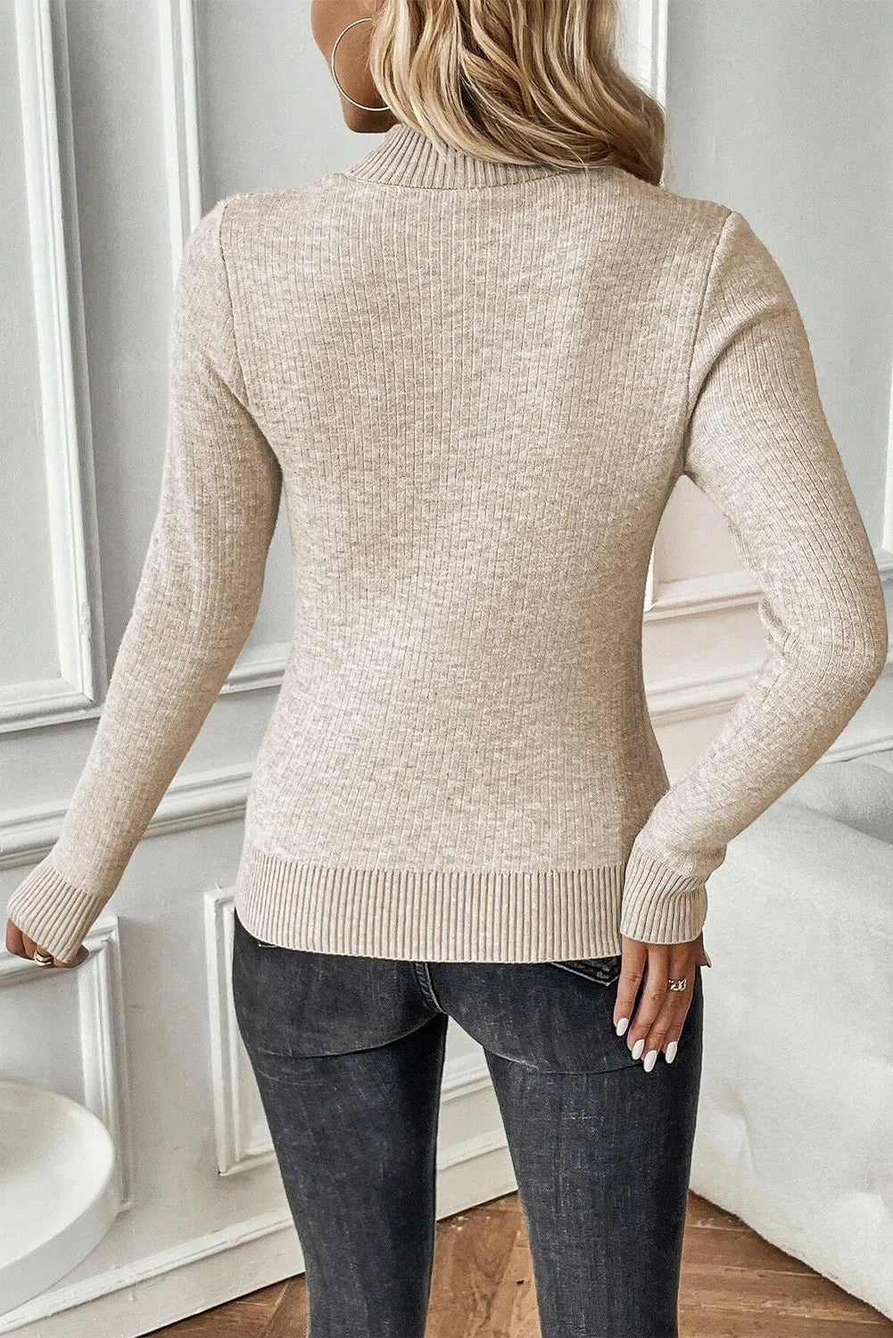 Mock Neck Long Sleeve Sweater-Angel Casuals