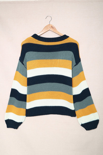 Color Block Round Neck Dropped Shoulder Sweater-Angel Casuals