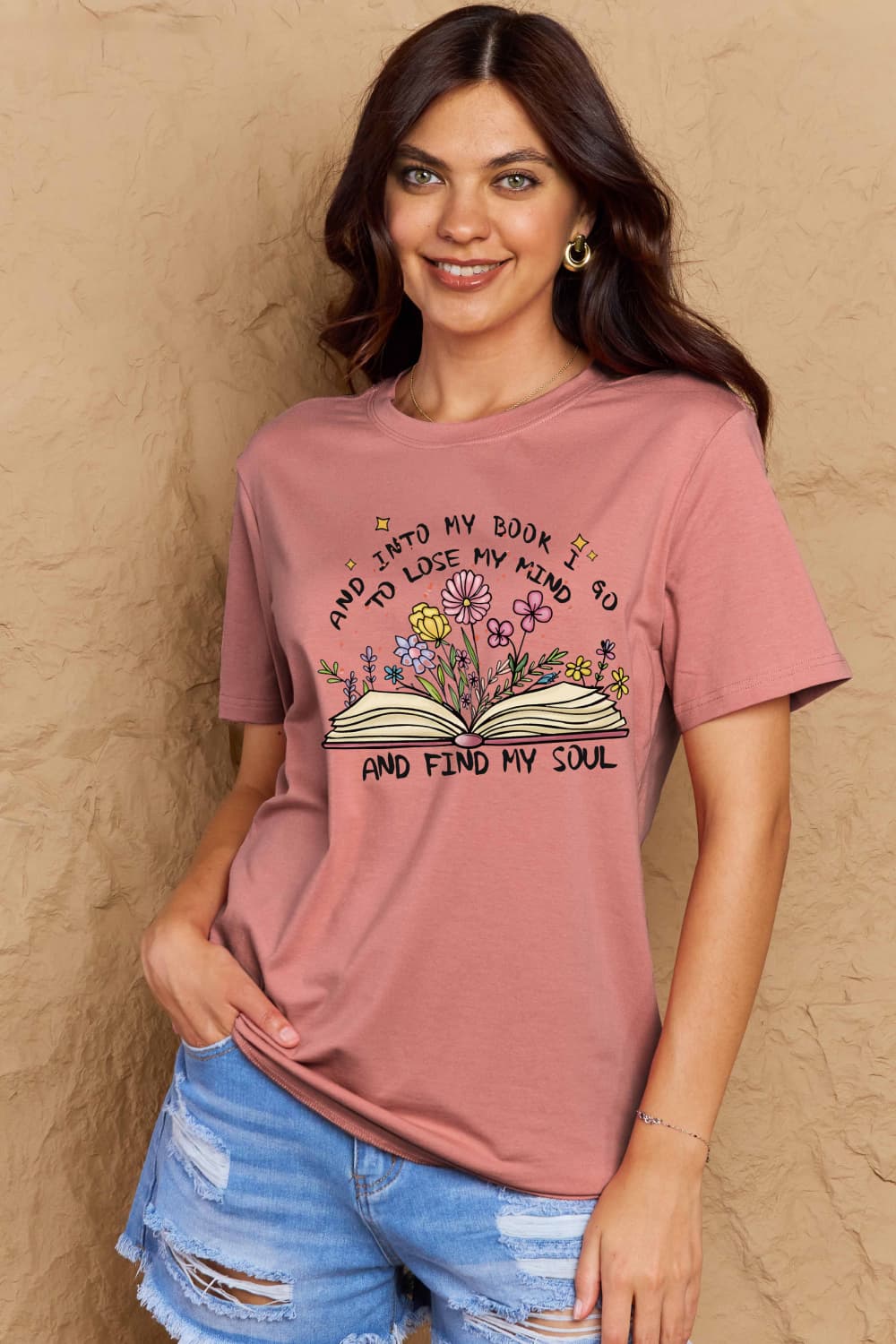 Simply Love Full Size Book & Flower Graphic Cotton Tee-Angel Casuals