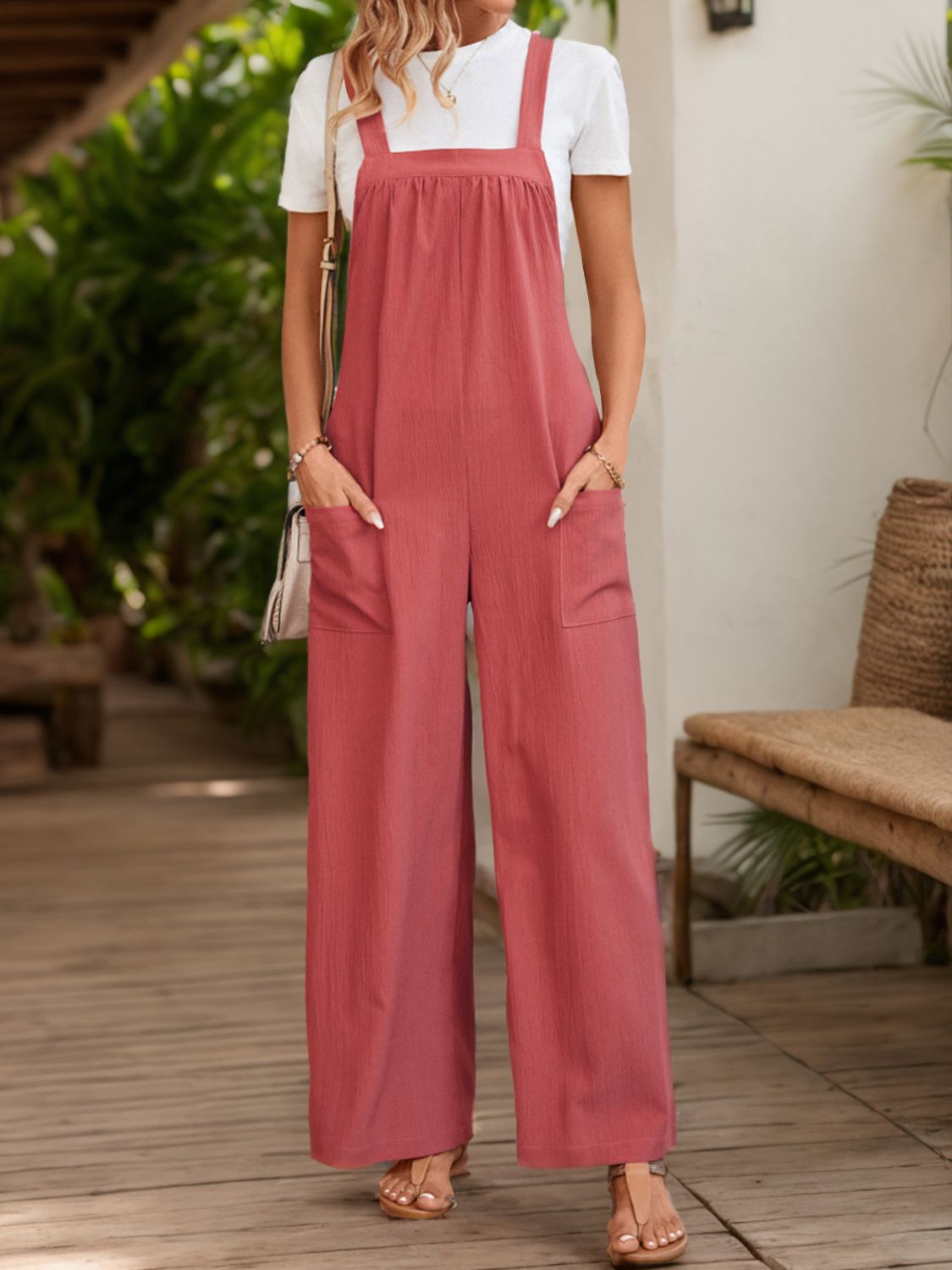 Square Neck Wide Strap Overalls-Angel Casuals