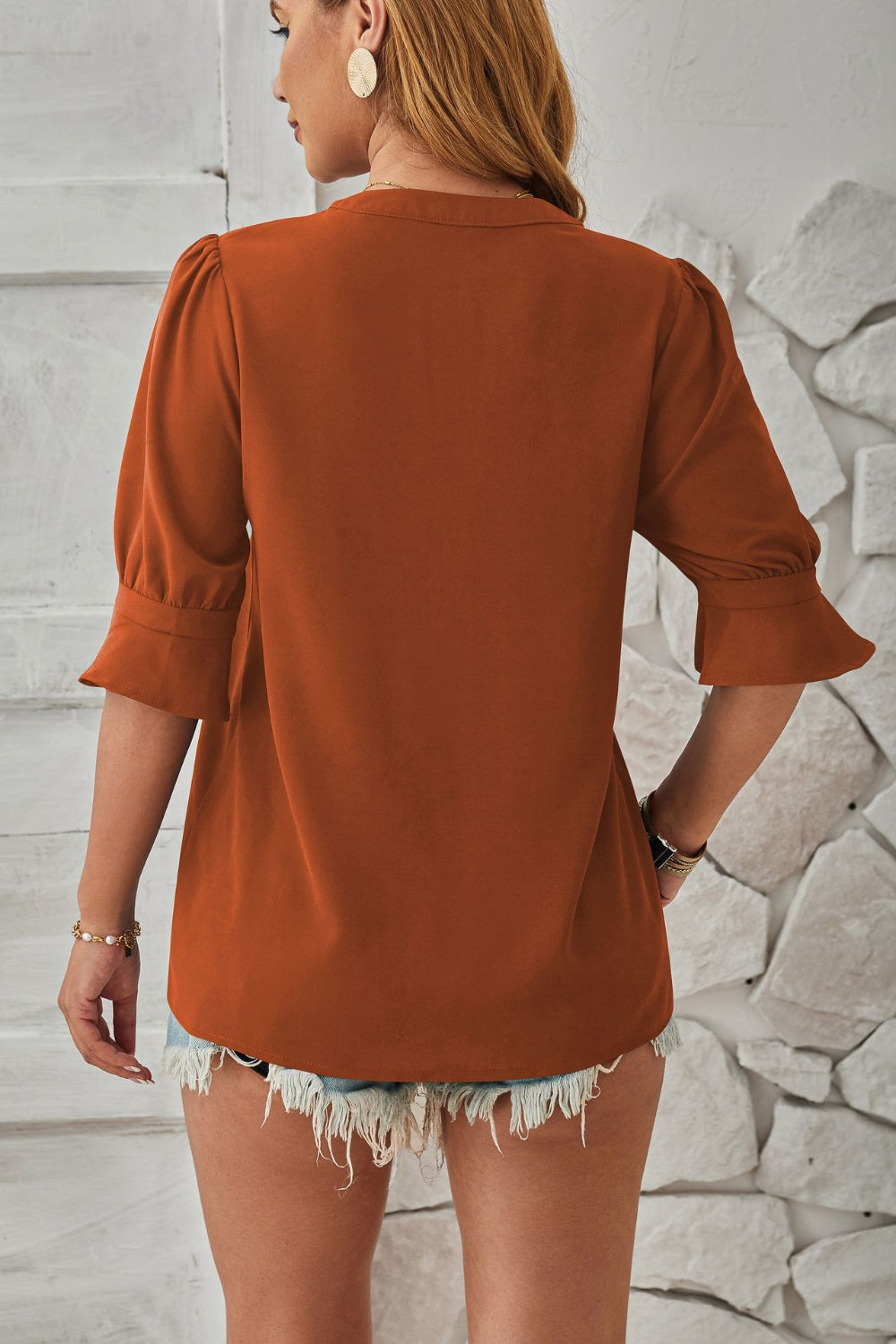 Notched Half Sleeve T-Shirt-Angel Casuals