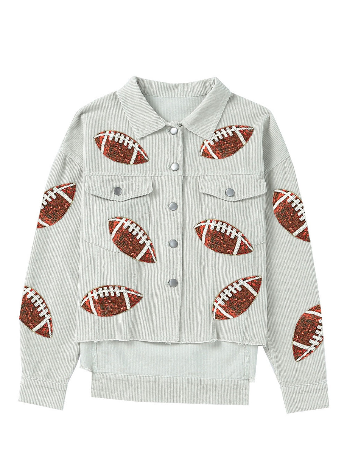 Football Sequin Button Up Dropped Shoulder Jacket-Angel Casuals
