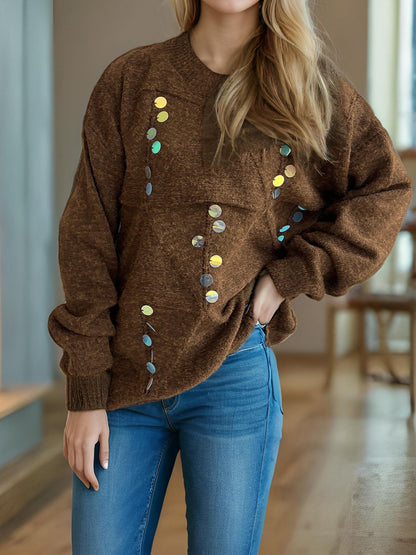 Sequin Mock Neck Long Sleeve Sweater-Angel Casuals