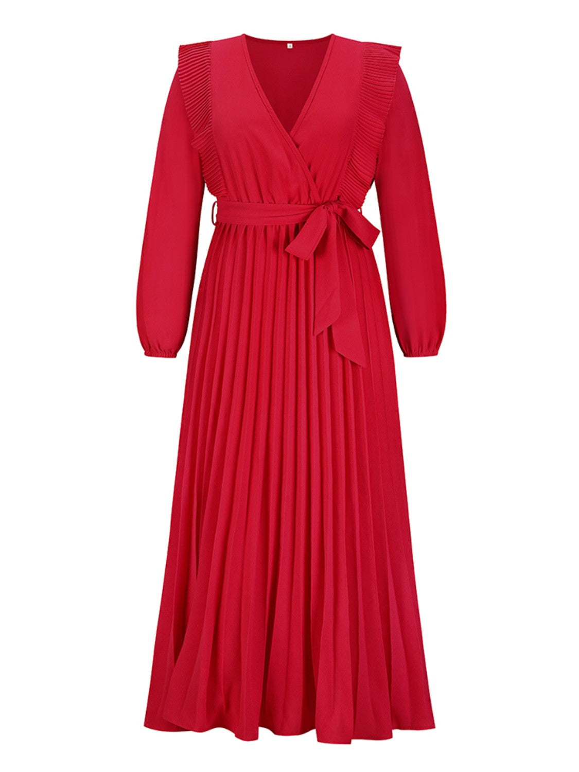 Pleated Surplice Tie Waist Maxi Dress-Angel Casuals